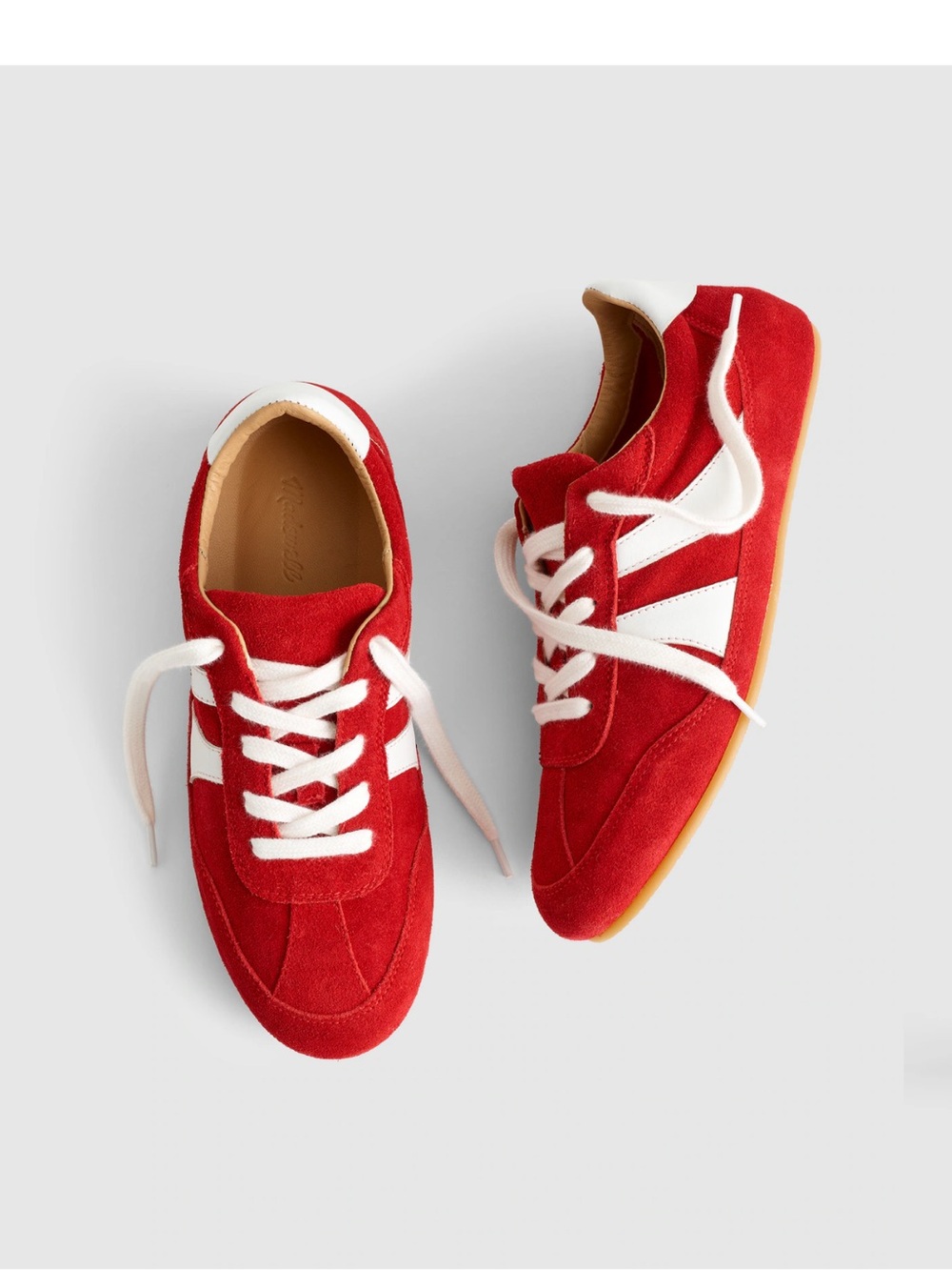 NWT Madewell ‘The Oaklynne Sneaker’ Red Suede Sneakers White Leather Accents